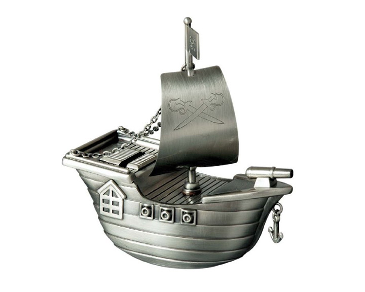 09. Money Bank, Jolly Roger Pirate Ship, Pewter