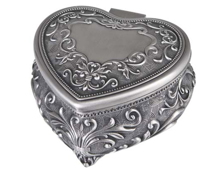 05. Pewter Deco Heart Jewel Box, 4"