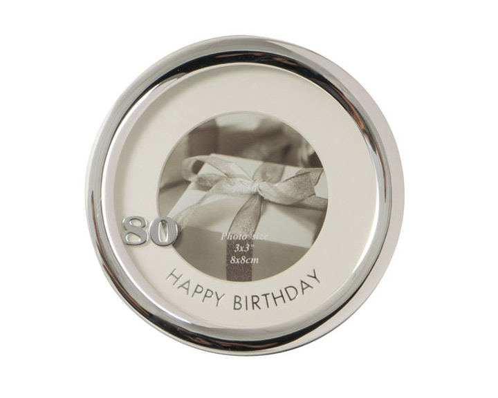 01. \"80th Birthday\" Silver Round Photo Frame