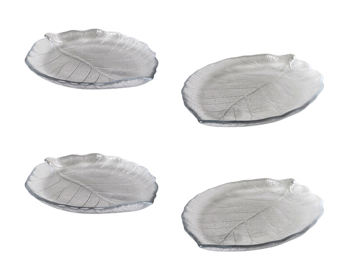 11. Etna Glassware - \'Klaff\' Leaf Plate Clear, Set of 4