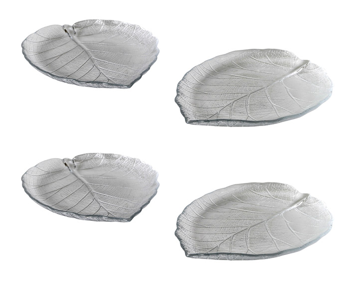10. Etna Glassware - 'Lov' Leaf Plate Clear, Set of 4
