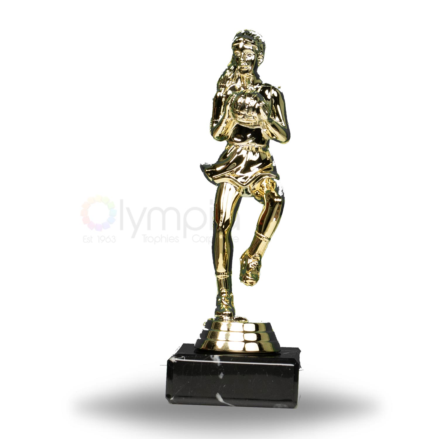 Gold Netball Female Figure On Marble Base Trophy