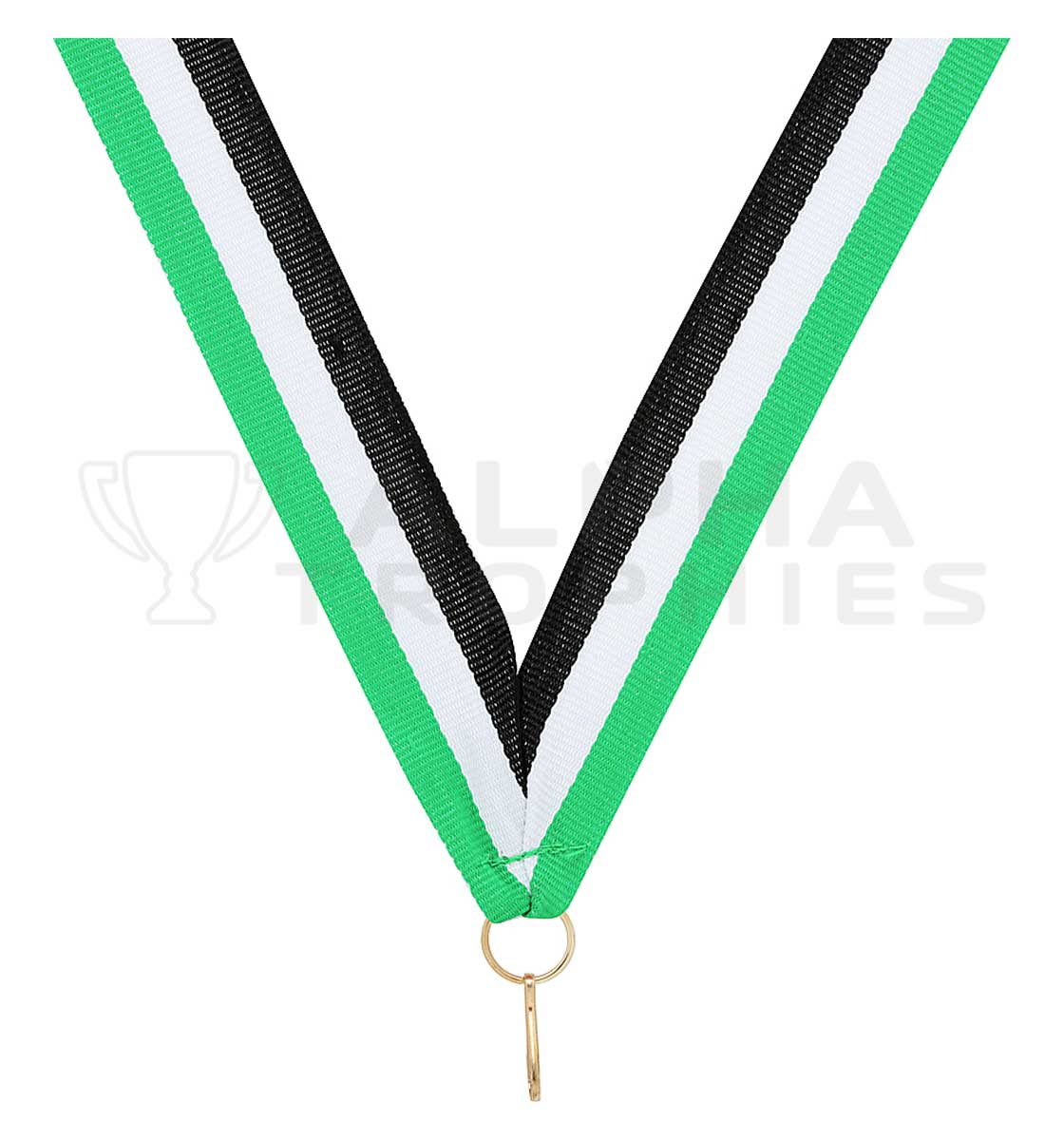 Green / White / Black V Neck Ribbon