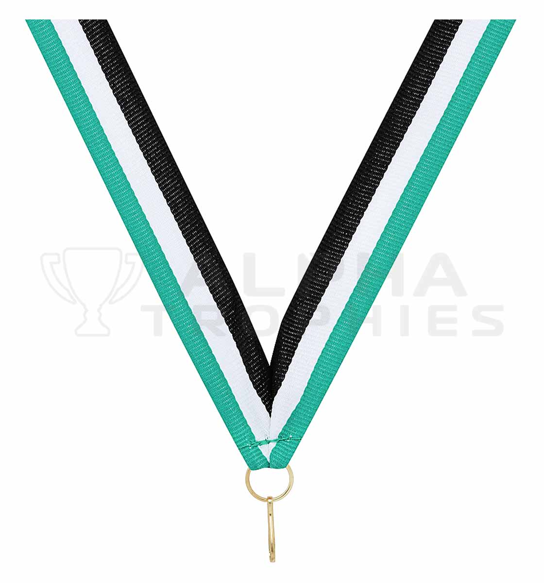 Teal / White / Black V Neck Ribbon